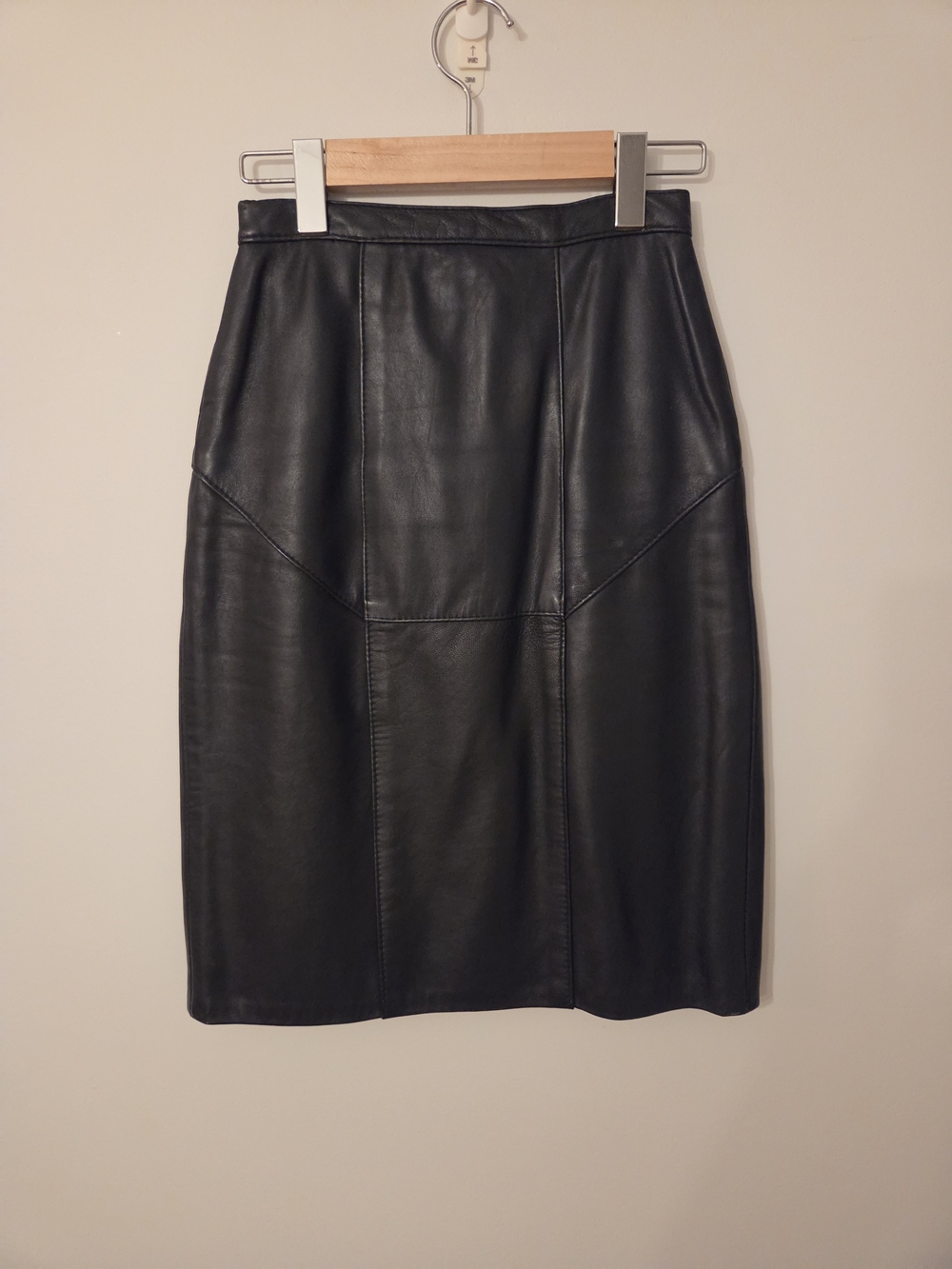 80s Vintage Dark Blue Leather Pencil Skirt